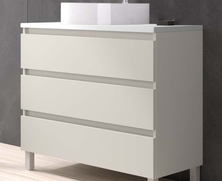 Meuble de salle de bain Orosi beige avec vasque posee ronde