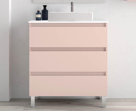 Meuble de salle de bain Orosi rose avec vasque carree posee